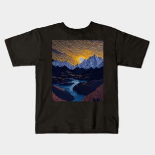 Magical scenic Denali National Park Filigree Paper Quilling Landscape Kids T-Shirt